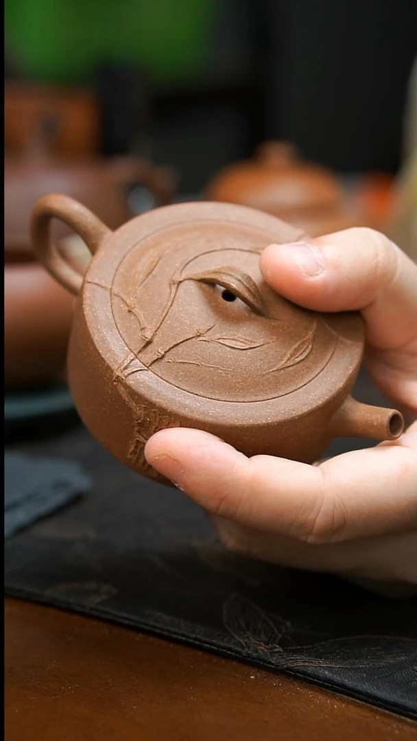 茶壶紫砂贴竹叶小壶