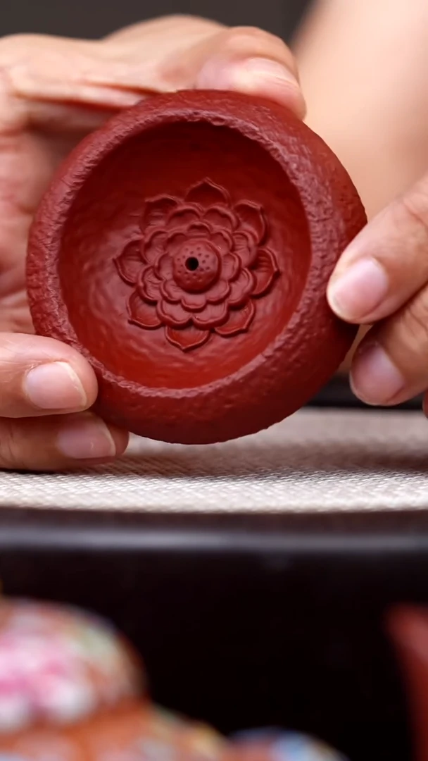 茶壶紫砂朱泥莲花香插