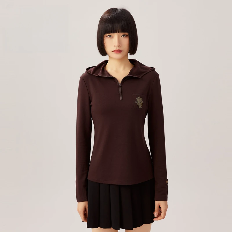 阿玛施AMASS新款学院风丘比特休闲百搭长袖连帽卫衣女5300662-2