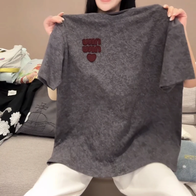 【爱心出击】2025春季显瘦百搭休闲撞色字母爱心经典T恤LK2502505