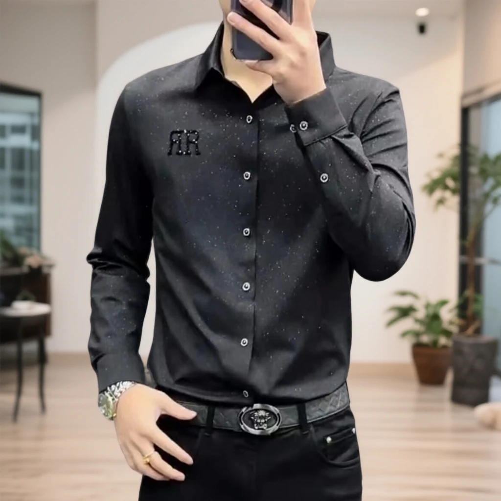 GUNEBOLURWA春季男士新款时尚无痕衬衫潮流轻奢高档衬衣满天星