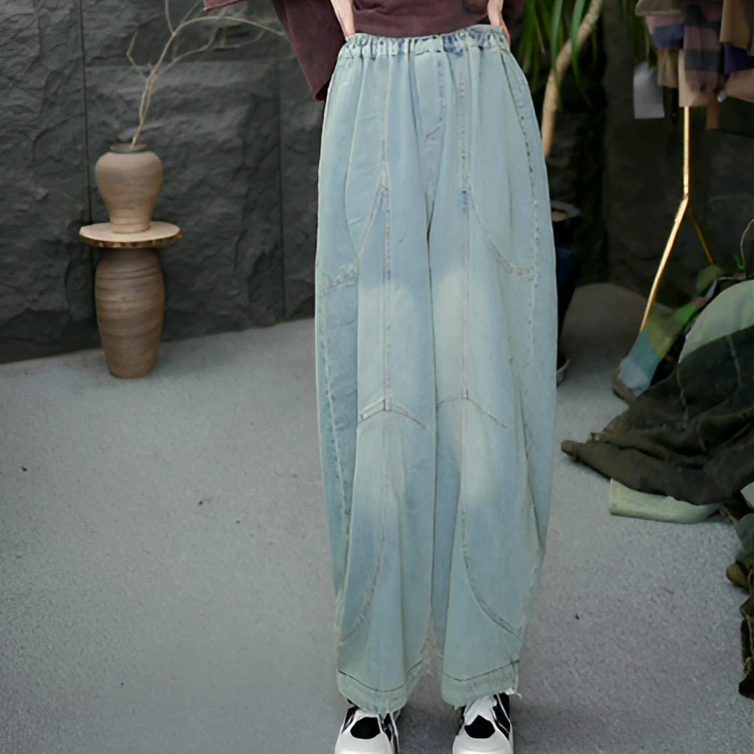 JJ美式复古水洗直筒牛仔裤女夏款高街设计感宽松休闲高腰阔腿裤子