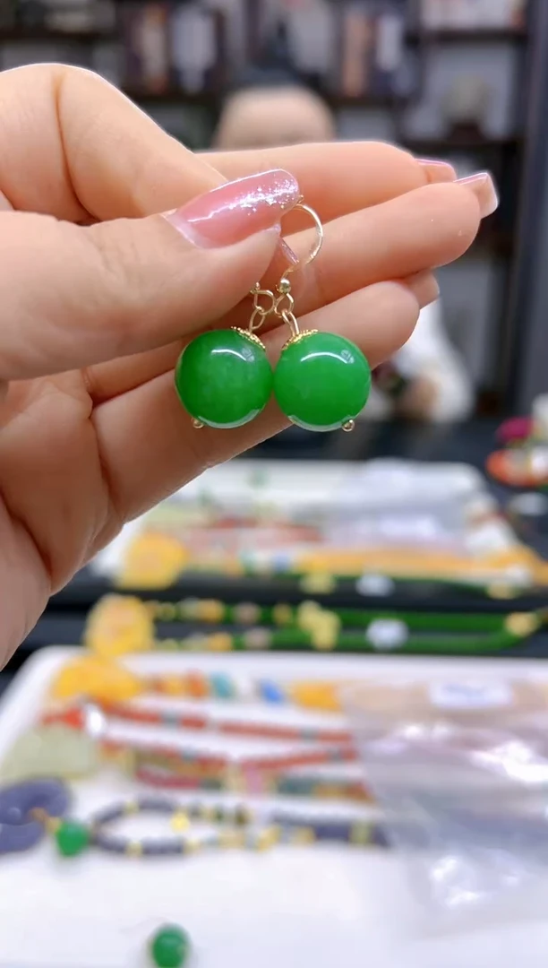 【闪购商品】翡翠耳饰14K金镶嵌耳勾E665