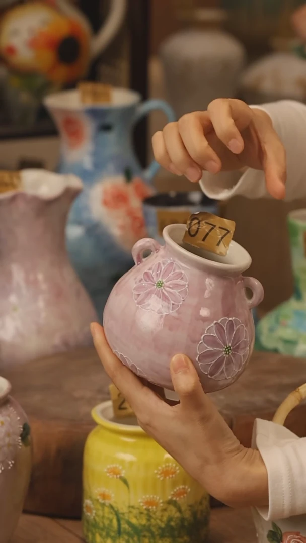 陶瓷景德镇设计师手作花器摆件侘寂风@M077@