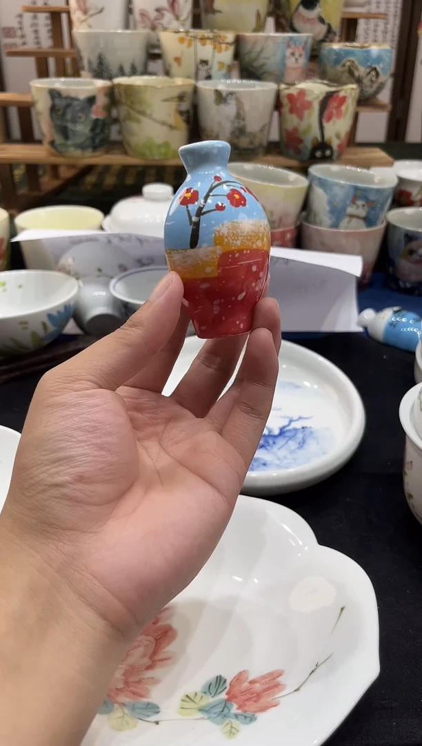 瓷片景德镇手工手绘高温釉下高白泥陶瓷冰箱贴梅花