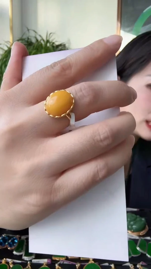 裸石蜜蜡银S925镶嵌戒指荣倩