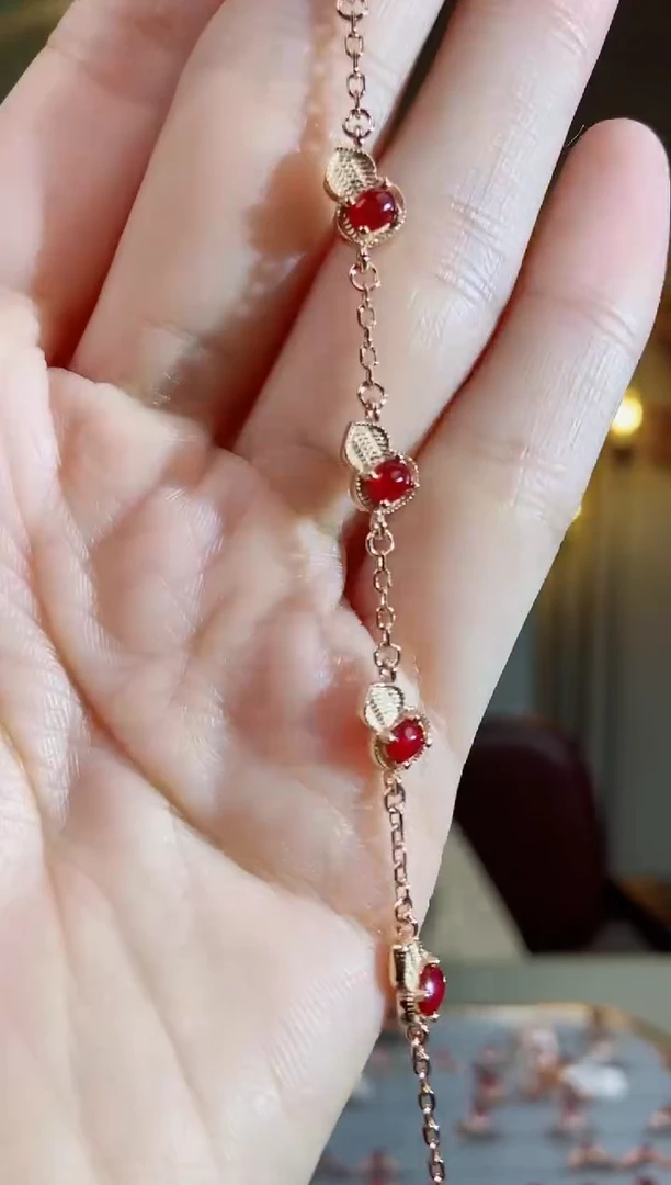 银S925镶嵌手链红宝石手链