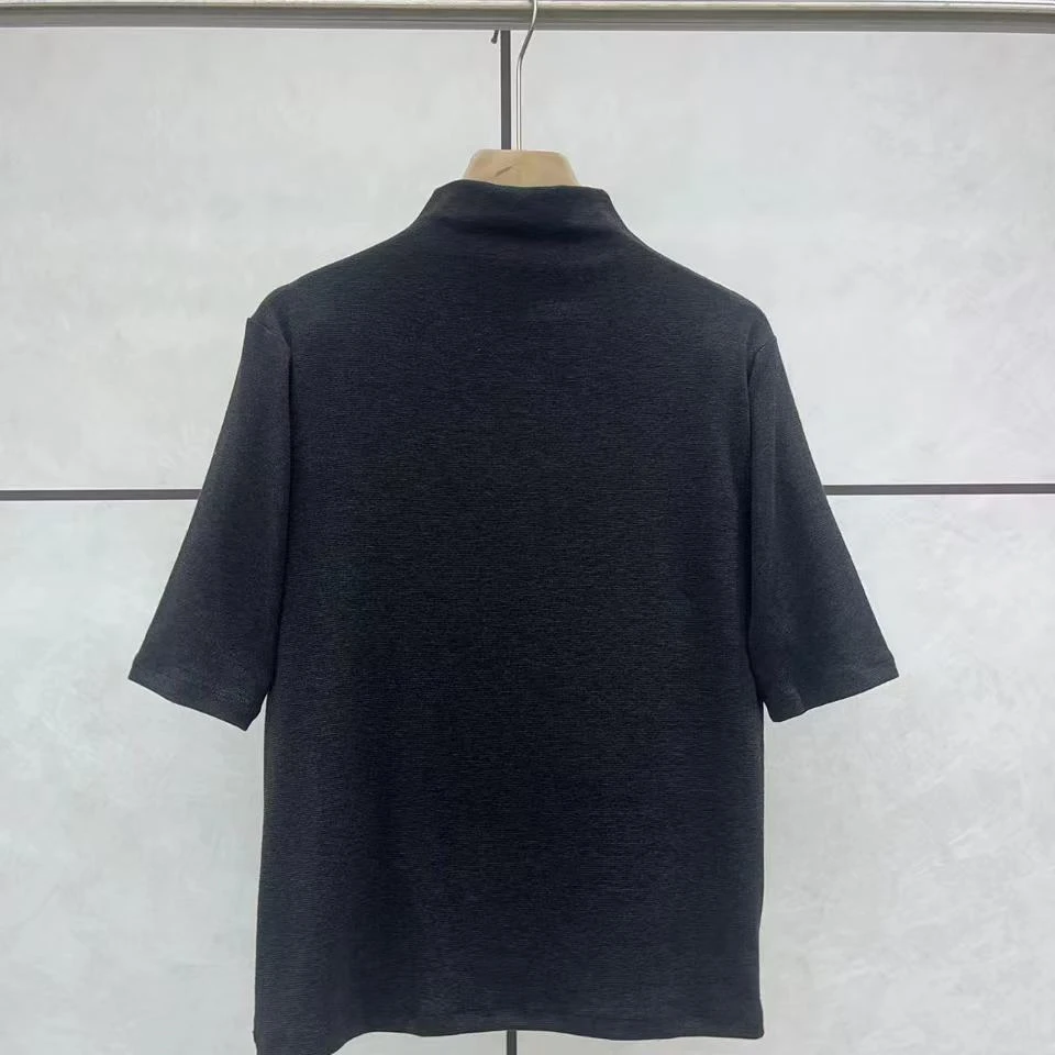 君姐服饰{9531}秋季简约T恤五分袖纯色宽松半高领短袖打底衫