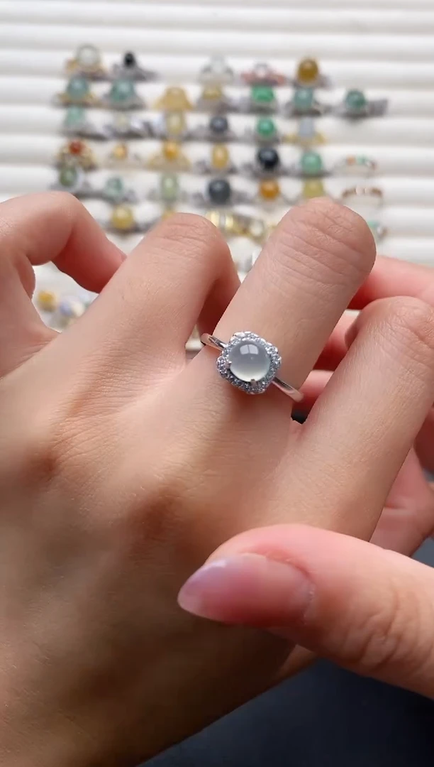 银S925镶嵌戒指翡翠777777+3