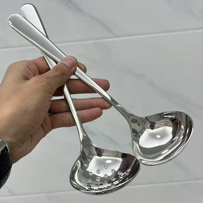 304不锈钢汤勺实心加厚食品级长柄大号汤匙漏勺火锅盛汤勺大号