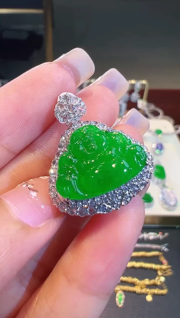 翡翠18K金镶嵌吊坠(不含链)翡翠