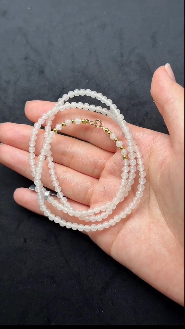 颈饰未镶嵌和田玉027-白玉圆珠项链-4mm-N1773-1204