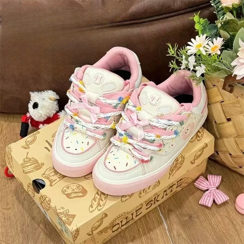 【断码清仓】多巴胺撞色粉色面包鞋女时尚百搭厚底增高休闲运动鞋