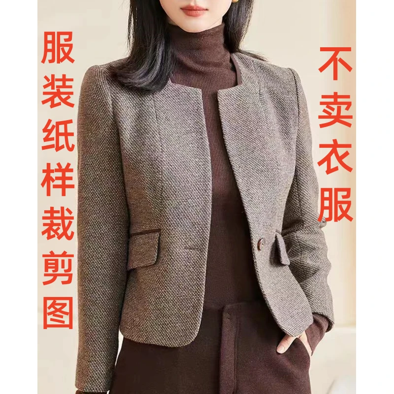 服装纸样裁剪图秋冬复古气质方领短款外套样板图diy1:1设计