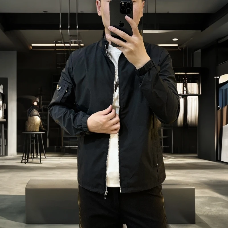 24040商务休闲秋季夹克男士2024新款立领黑色上衣服帅气外套男装