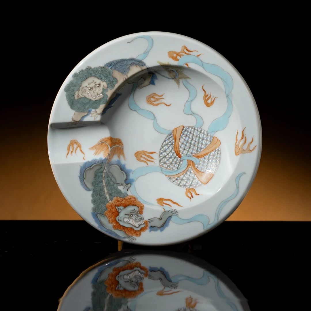 雅圣粉彩狮子绣球雪茄缸景德镇手工手绘茶具口径17高3.5