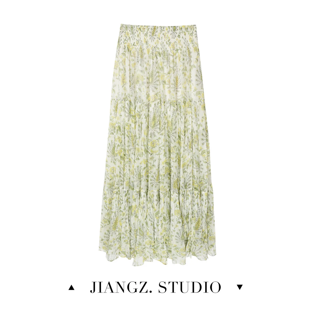 江洲【繁花】早秋气质佩斯利花纹顺纡绉塔裙百搭高腰半身裙