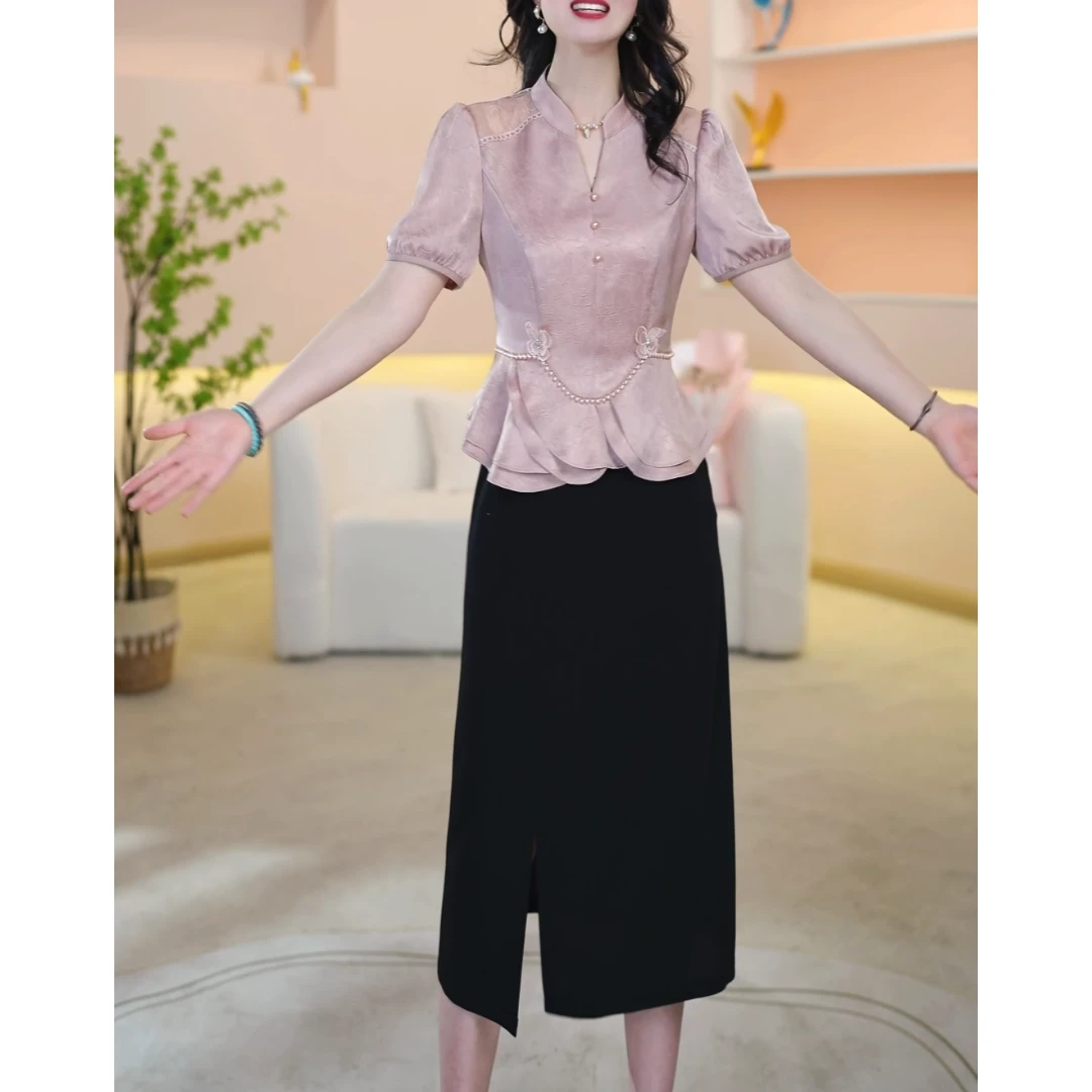 NAHOPULER/纳霍浦勒高端精致上下两件套知性优雅减龄显瘦套装裙