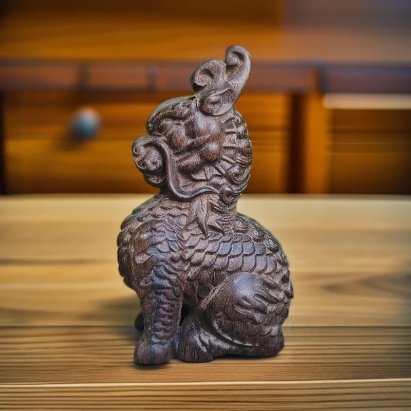 贡木沉木雕刻麒麟手把件文玩家居装饰工艺品办公桌面摆件送礼手办