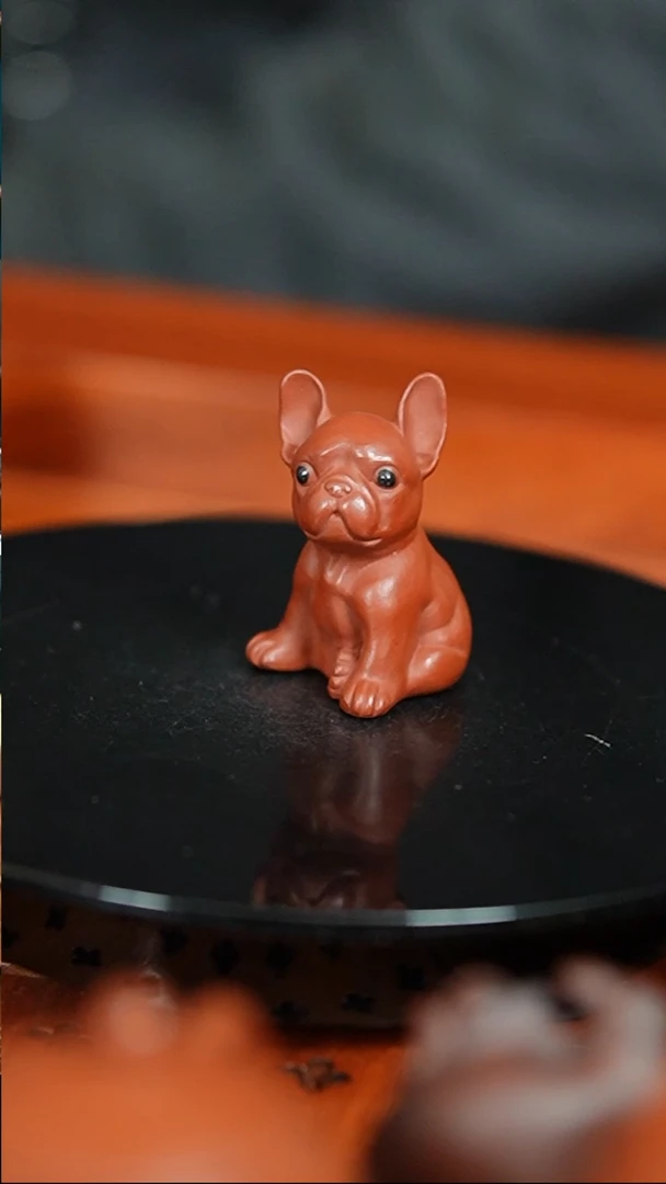 【闪购商品】紫砂茶宠朱泥刻绘生肖狗精品摆件把玩实心