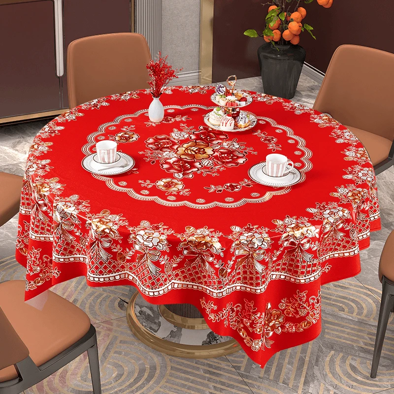 方圆桌布2025款防水防油免洗餐桌大圆桌桌布结婚红色喜庆圆桌布