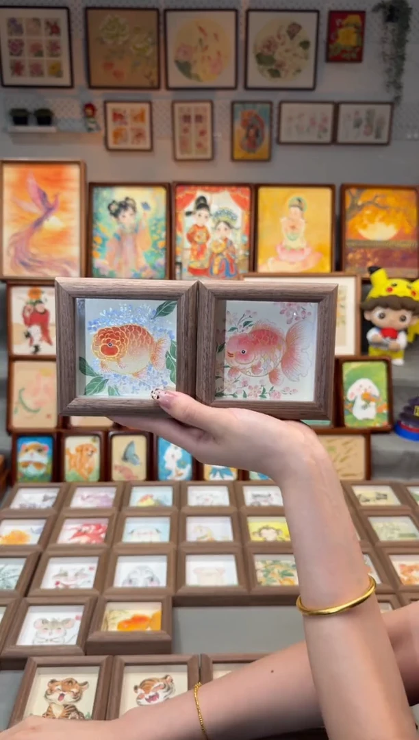 国画绣球小鱼 粉桃花小鱼 一组11