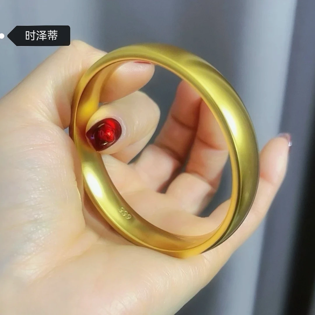 铜合金手镯 精工亮面加粗加重轮胎手镯镯子女款时尚古法经典金色