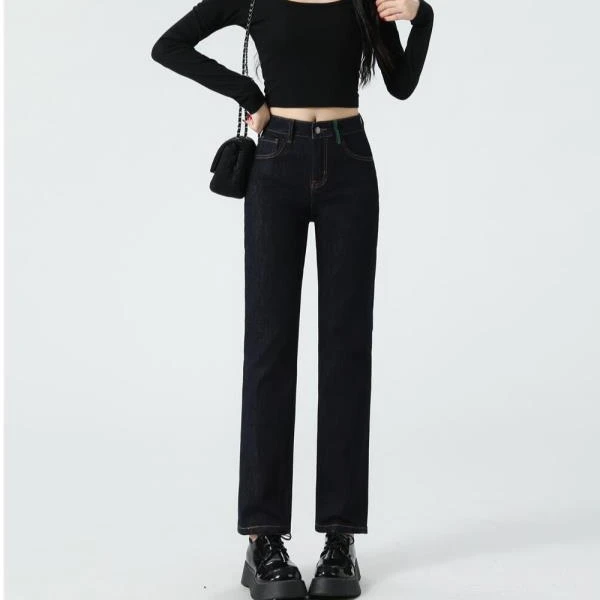 花宁娜【加绒】原牛不掉色提花天丝烟管牛仔裤秋冬显瘦小直筒裤