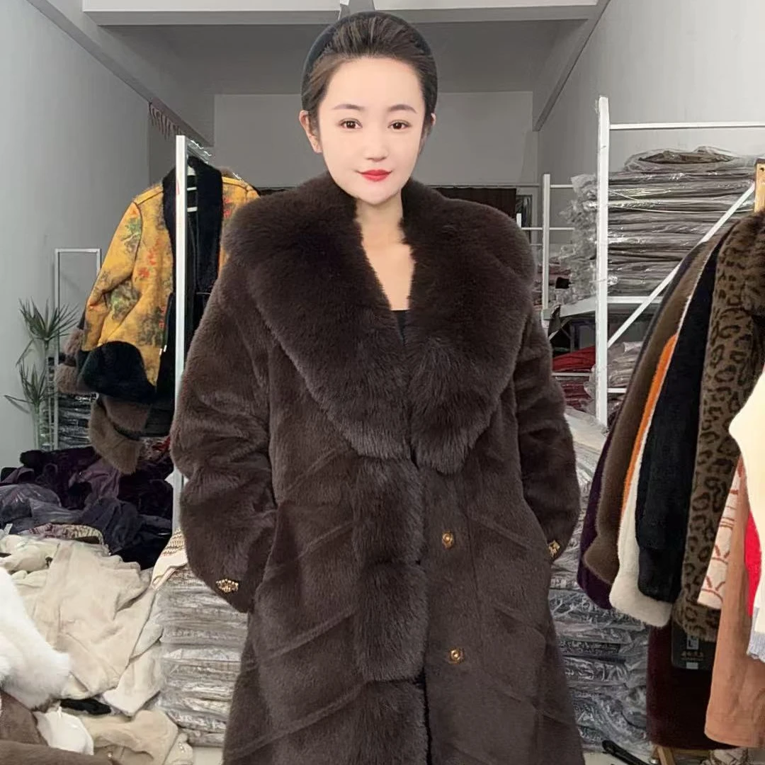 人造皮草 中长款长款加厚百搭冬季宽松型大衣女短外套风衣时尚