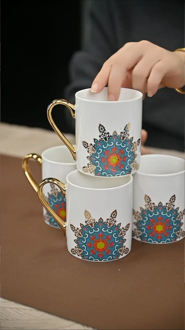 陶瓷双饮款380ml太阳花水杯4只装