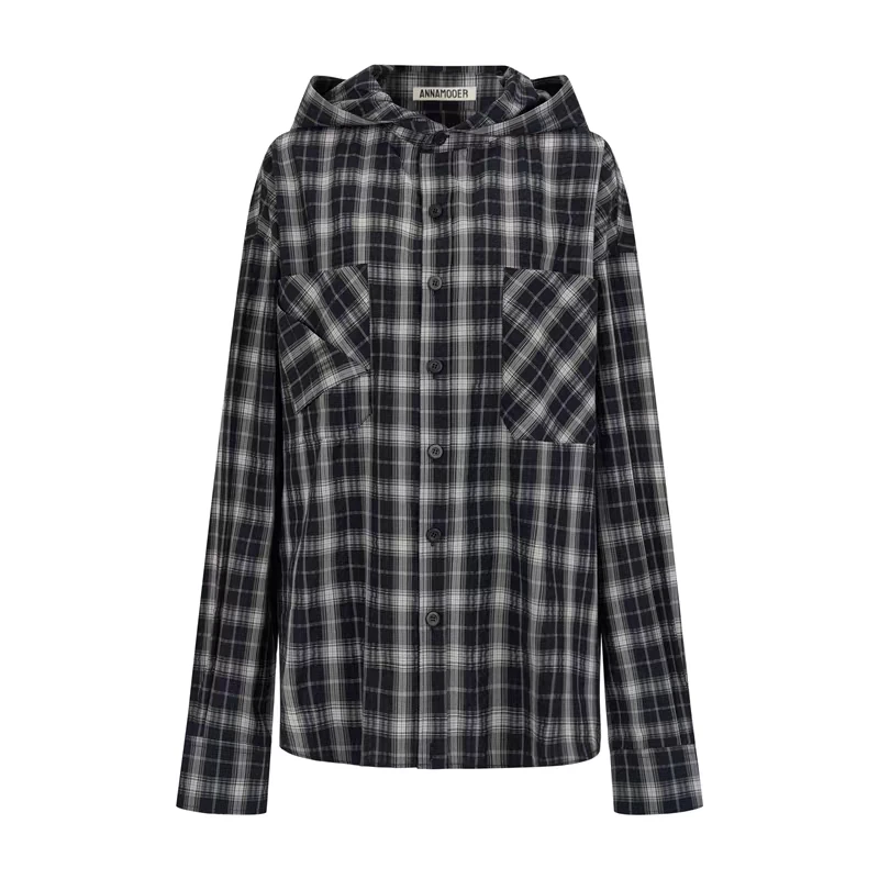 ANNAMOOER2025春夏格纹连帽衬衫