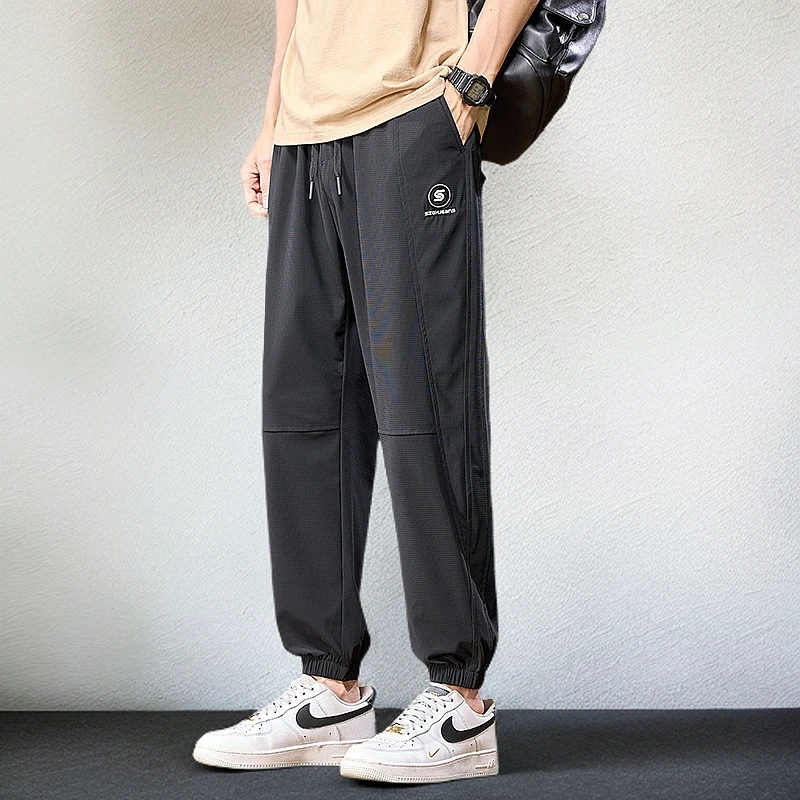 轻薄透气男士休闲束脚运动裤港式复古潮流时尚百搭纯色九分哈伦裤