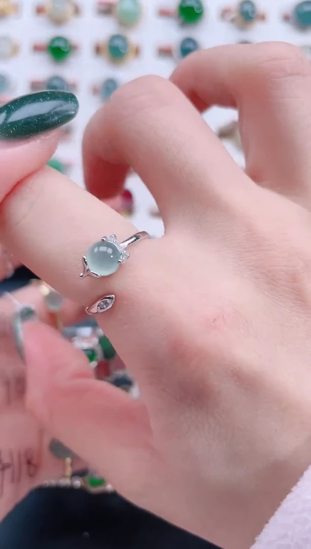 银S925镶嵌戒指翡翠天然翡翠