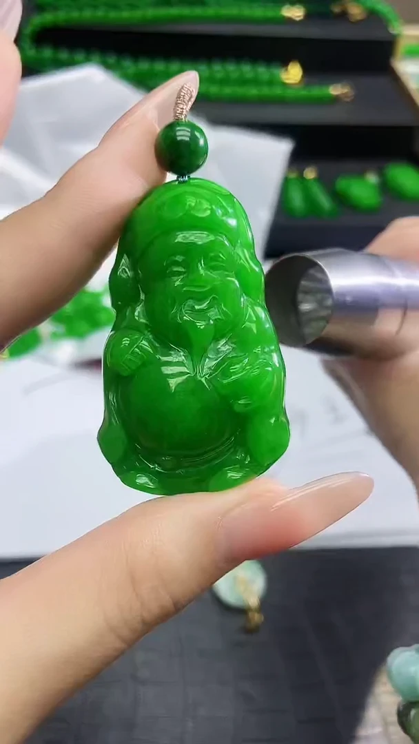 吊坠(赠链)未镶嵌翡翠翡翠满绿财财吊坠X41