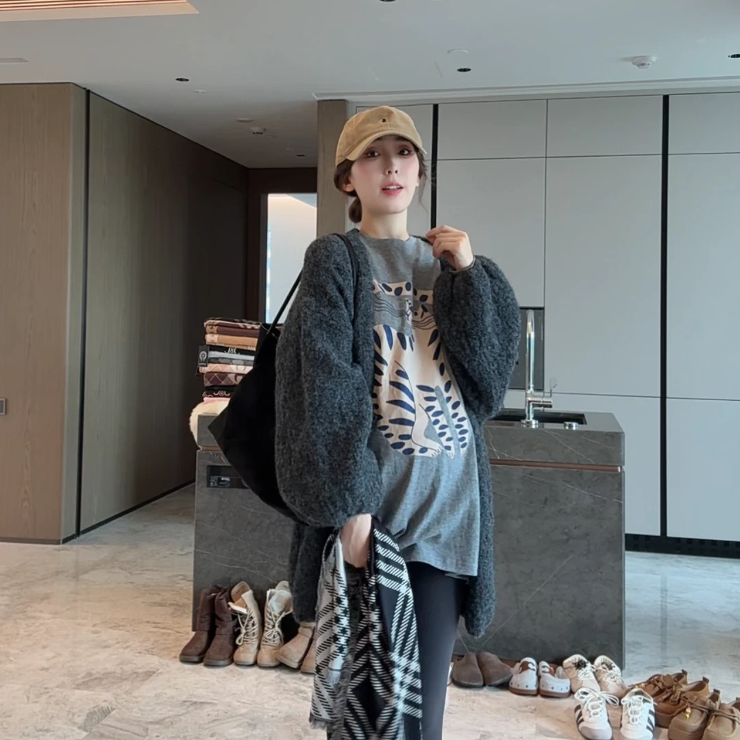 徐靖靖【雪芙蕾】灯笼袖毛衣开衫韩系慵懒洋气软糯宽松外套2509088