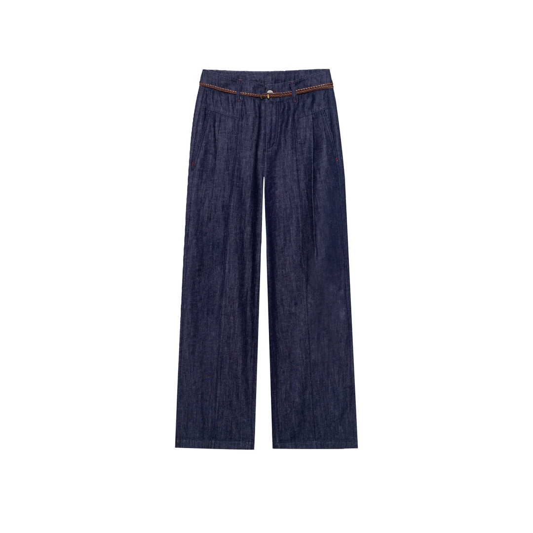 【​飘逸风】夏新款天丝亚麻牛仔裤高腰直筒裤女百搭宽松复古