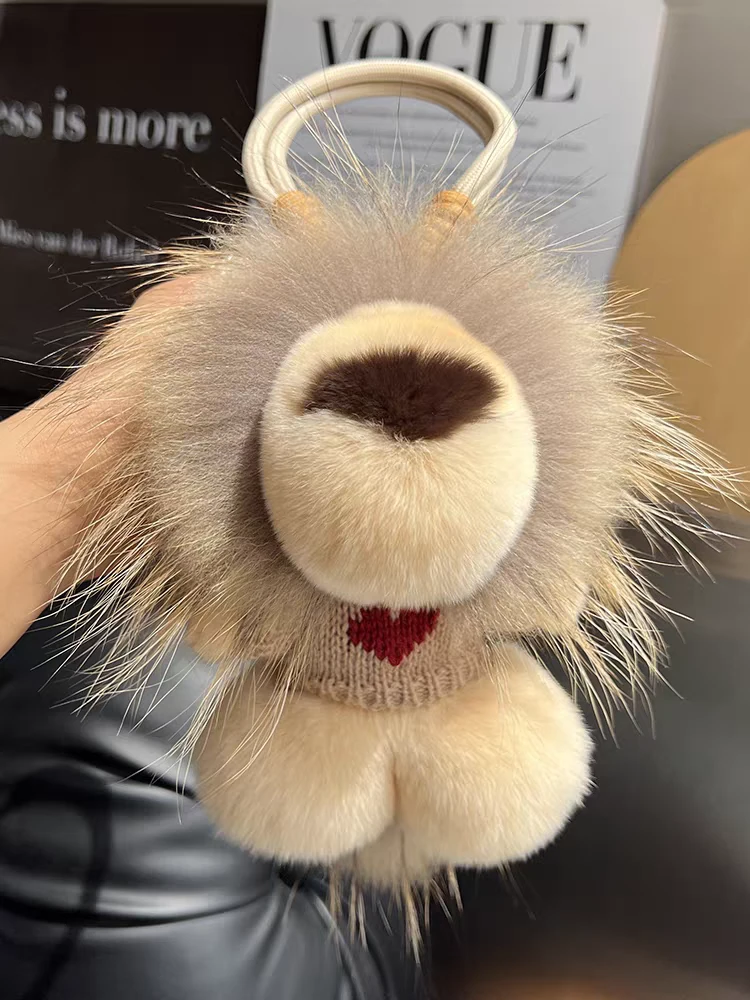 韩国可爱真獭兔毛小狮子汽车钥匙扣挂件毛绒公仔包包挂饰礼物