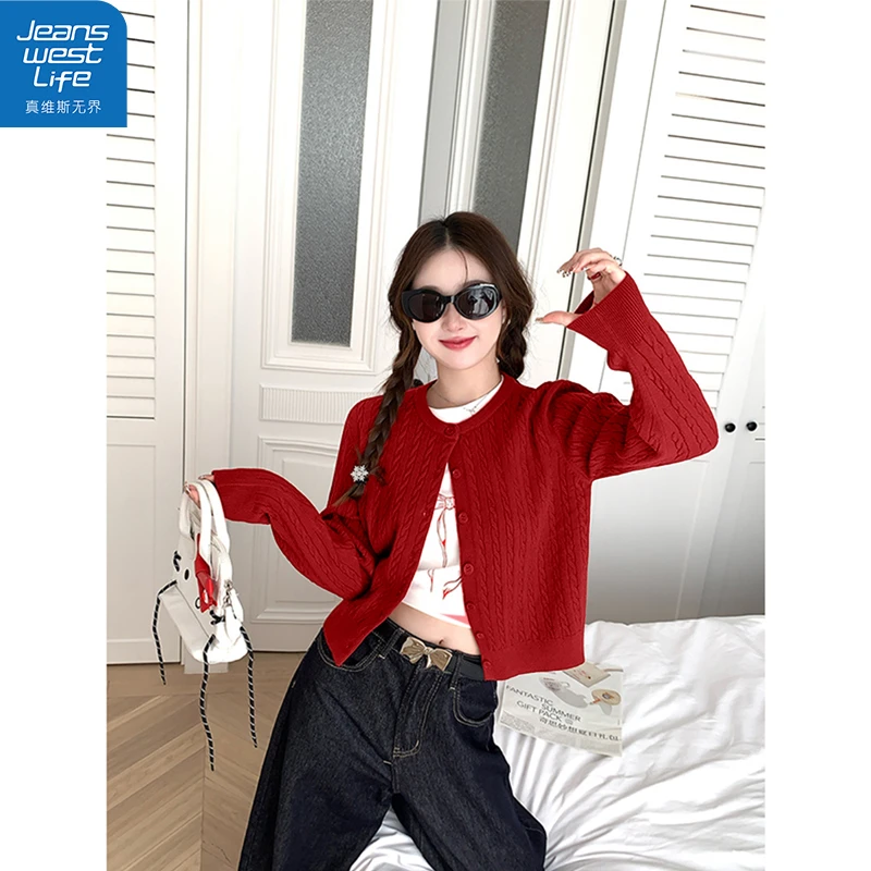 真维斯无界女绞花开衫毛衫秋季复古学院风温柔显瘦百搭通勤减龄衣