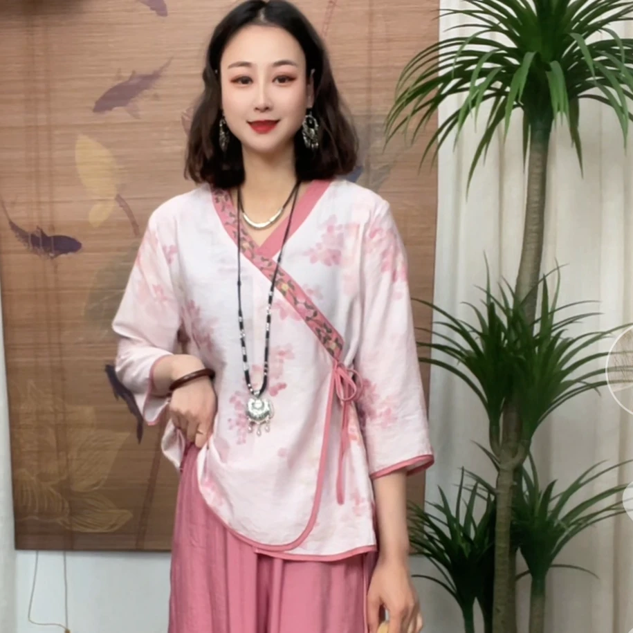 430-4新品显瘦复古新中式百搭气质网红文艺风国风斜肩绣汉服