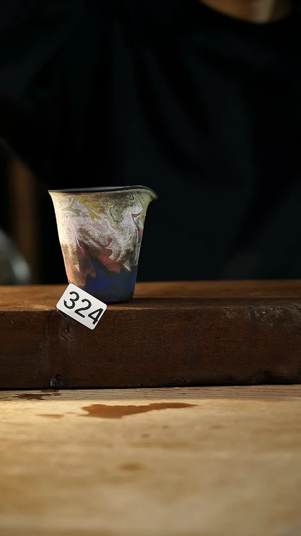 瓷片设计师手作！！落单设计师系列！！敦煌壁画风公道杯