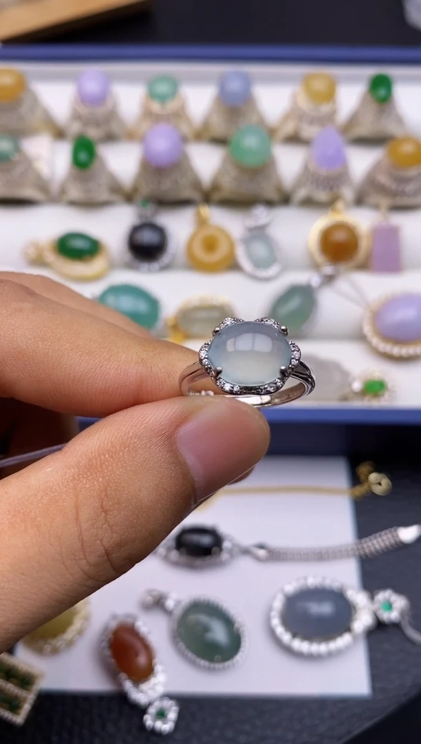 翡翠戒指银S925镶嵌0058