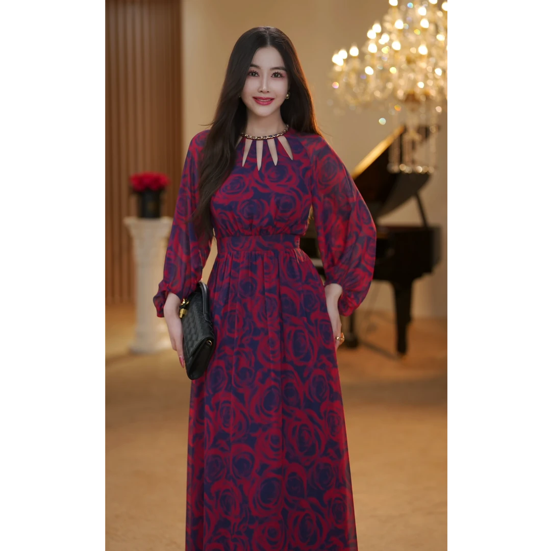 【JOSIE定制】缤纷玫瑰 夏季法式气质设计师A字日常连衣裙-YL20163