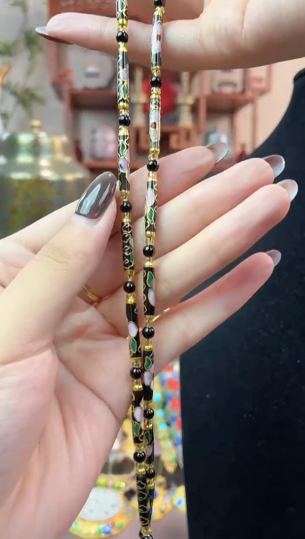 非遗手工景泰蓝竹节项链黑色