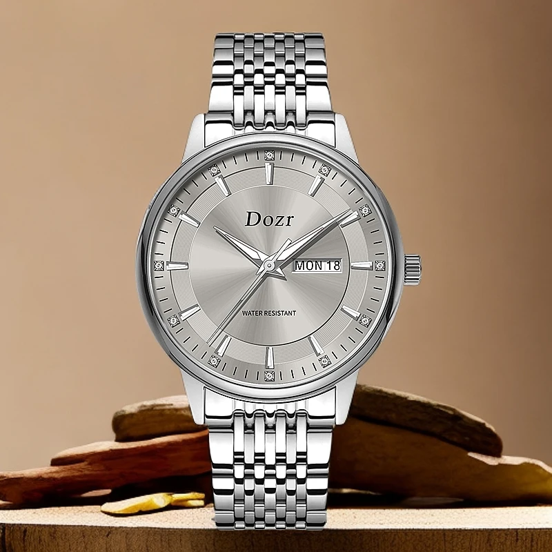 【花都云仓现场拆箱检验】全新夜光防水DO激光灰商务手表ZR-1