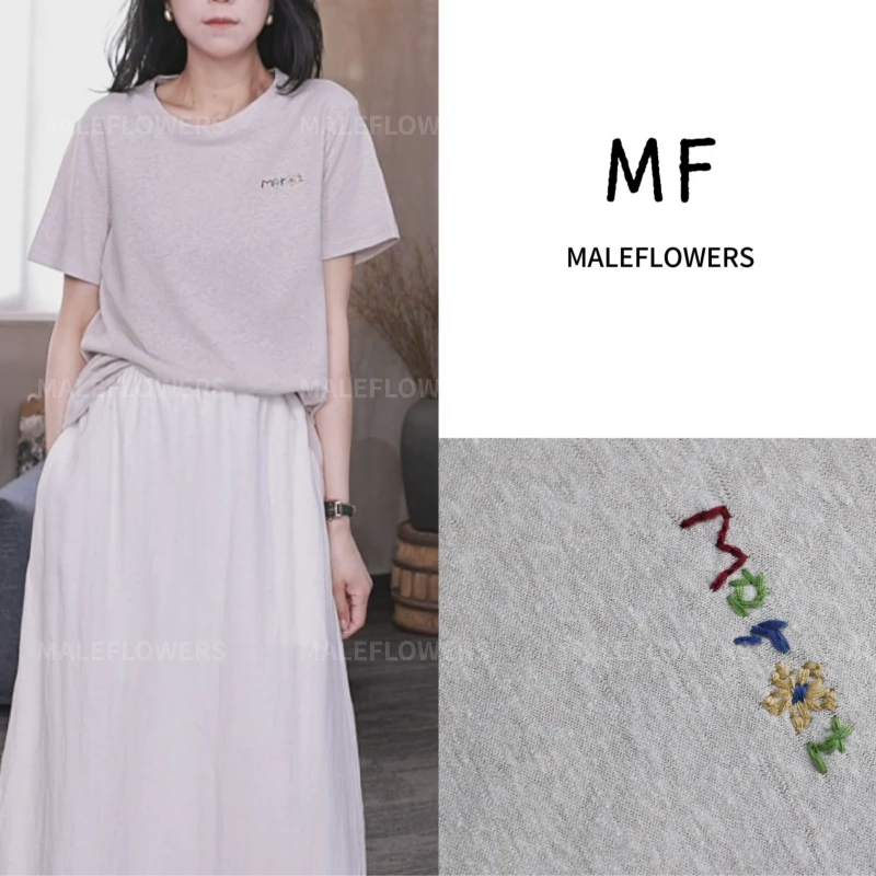 东倪MF 汉麻混纺雪花短袖T恤休闲百搭极简随性圆领刺绣 85B88230