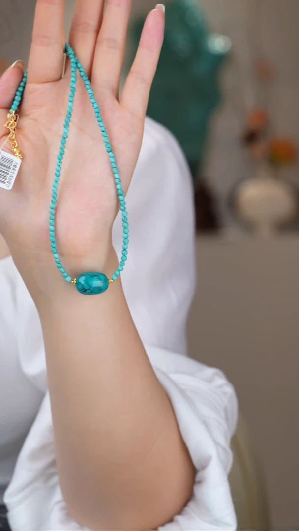 绿松石银S925镀金镶嵌项链1