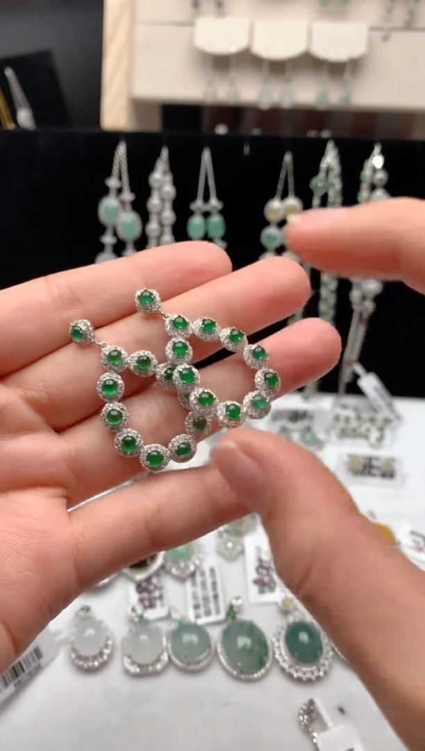 【闪购商品】翡翠耳饰银S925镶嵌3号