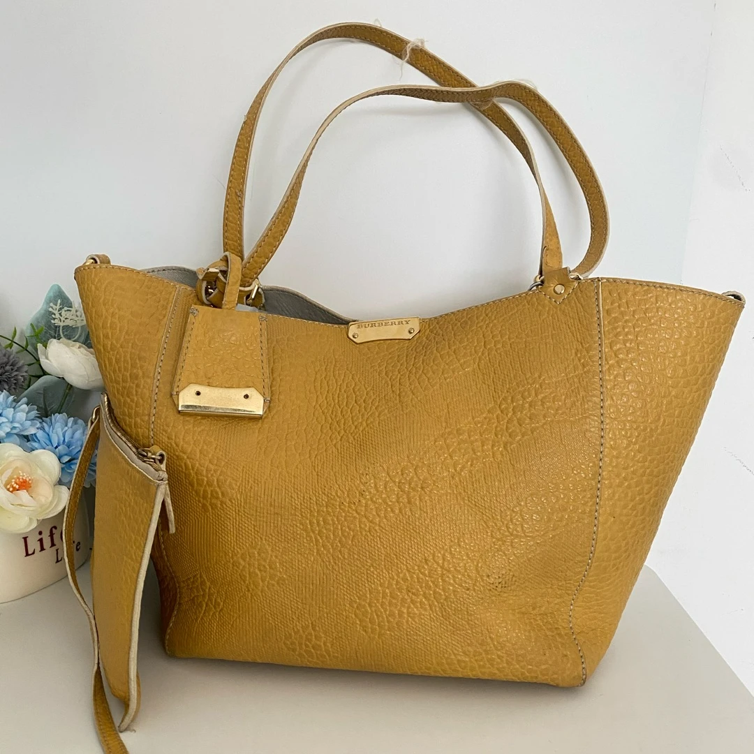 95新 BURBERRY/博柏利 巴宝莉土黄色购物袋手提包16473993