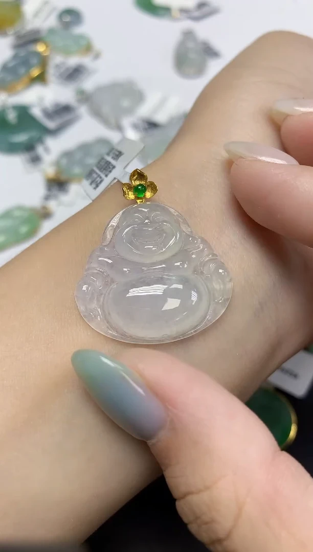 翡翠18K金镶嵌颈饰天然缅甸翡翠A货