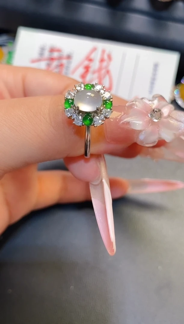 银S925镶嵌翡翠耳饰天然